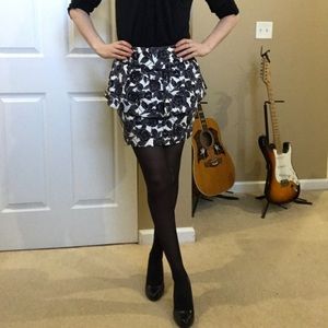F21 White Black Rose Ruffled Skirt